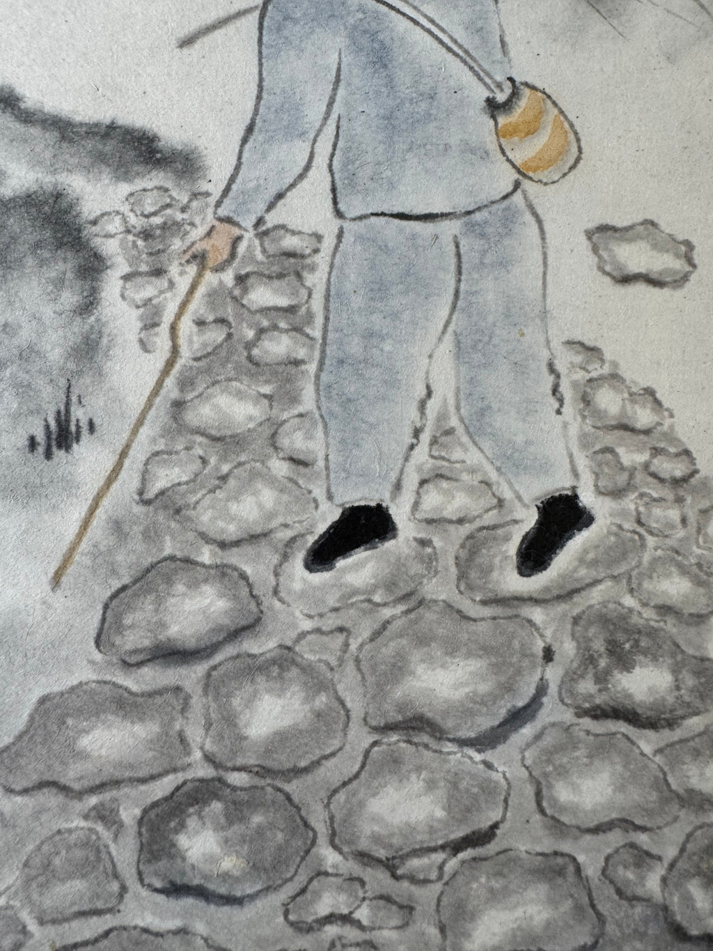 Scholar Among Pines | Japanese Ink Landscape Kakemono | Sumi-e Figure in Mountain Mist Scroll