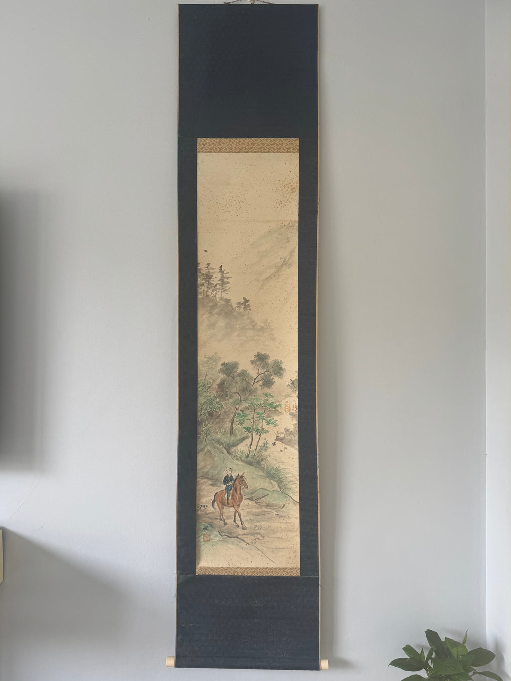 Japanese Horse Painting Scroll, Vintage Kakemono Girl on Horseback, Asian Wall Art, Antique Ink Painting