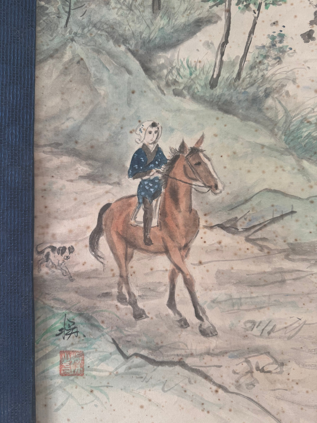 Japanese Horse Painting Scroll, Vintage Kakemono Girl on Horseback, Asian Wall Art, Antique Ink Painting