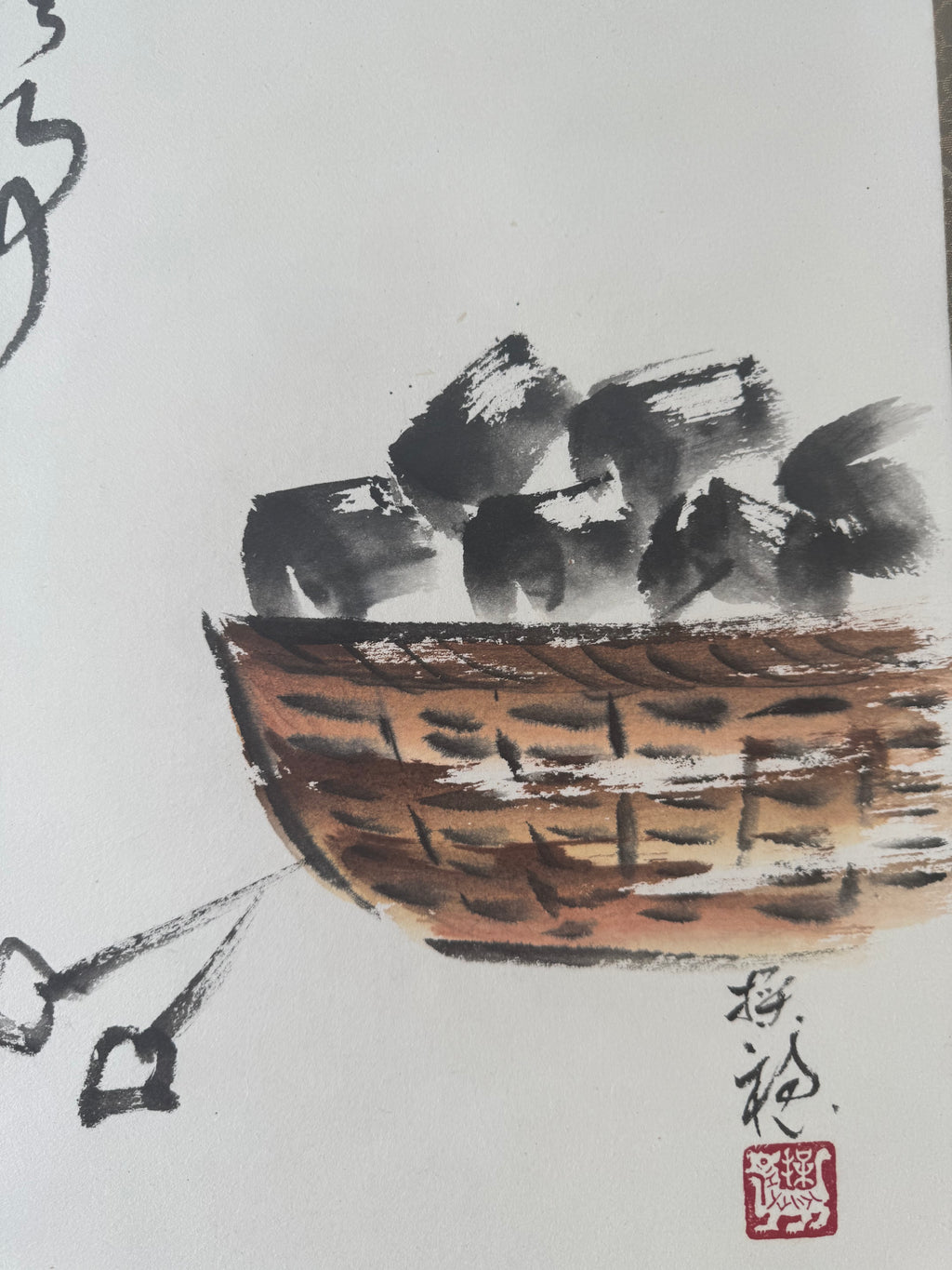 Charcoal Basket & Zen Wisdom | Japanese Yokomono Kakemono | Zenrei 無事是貴人 Rinzai Scroll