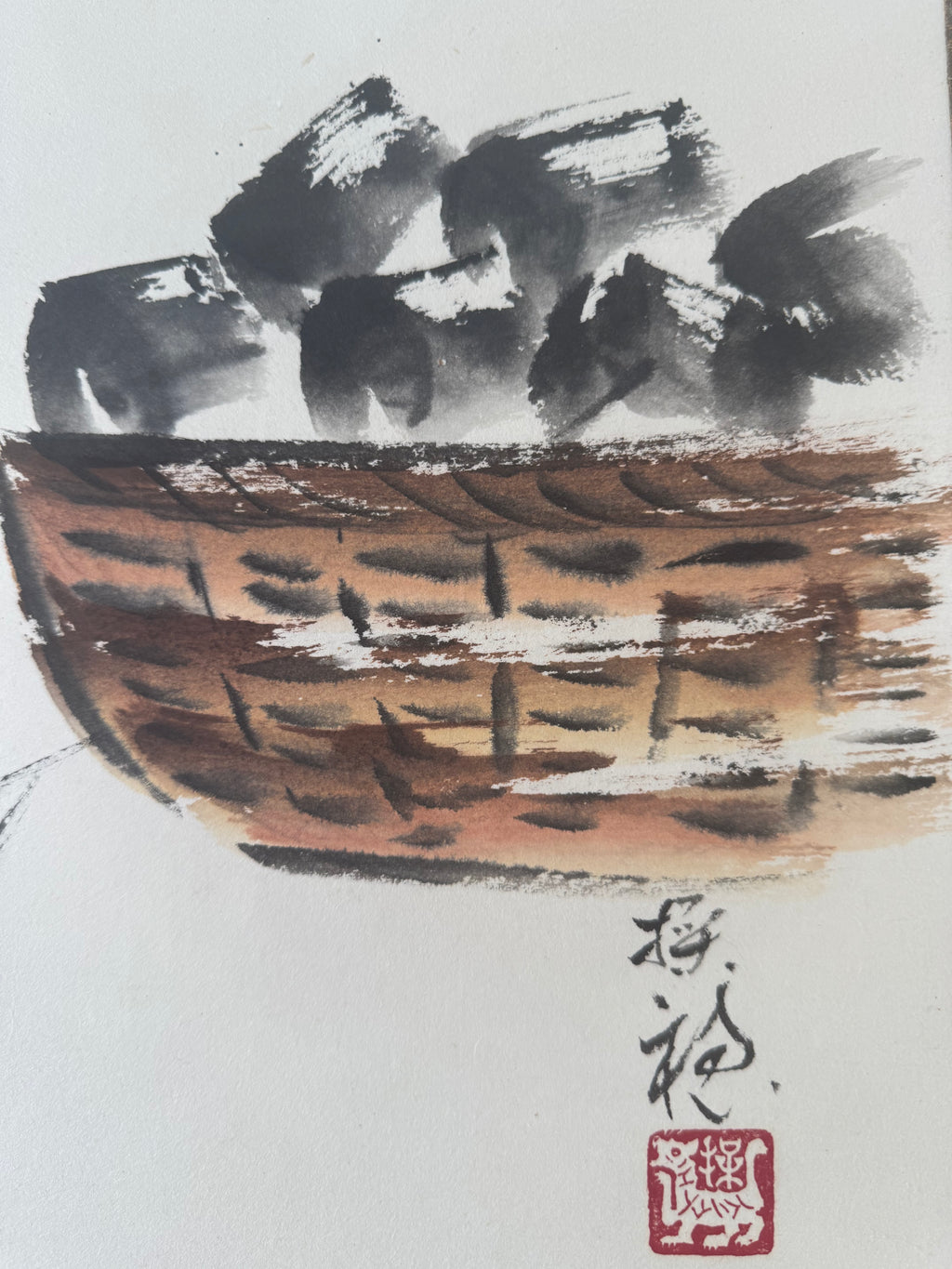 Charcoal Basket & Zen Wisdom | Japanese Yokomono Kakemono | Zenrei 無事是貴人 Rinzai Scroll