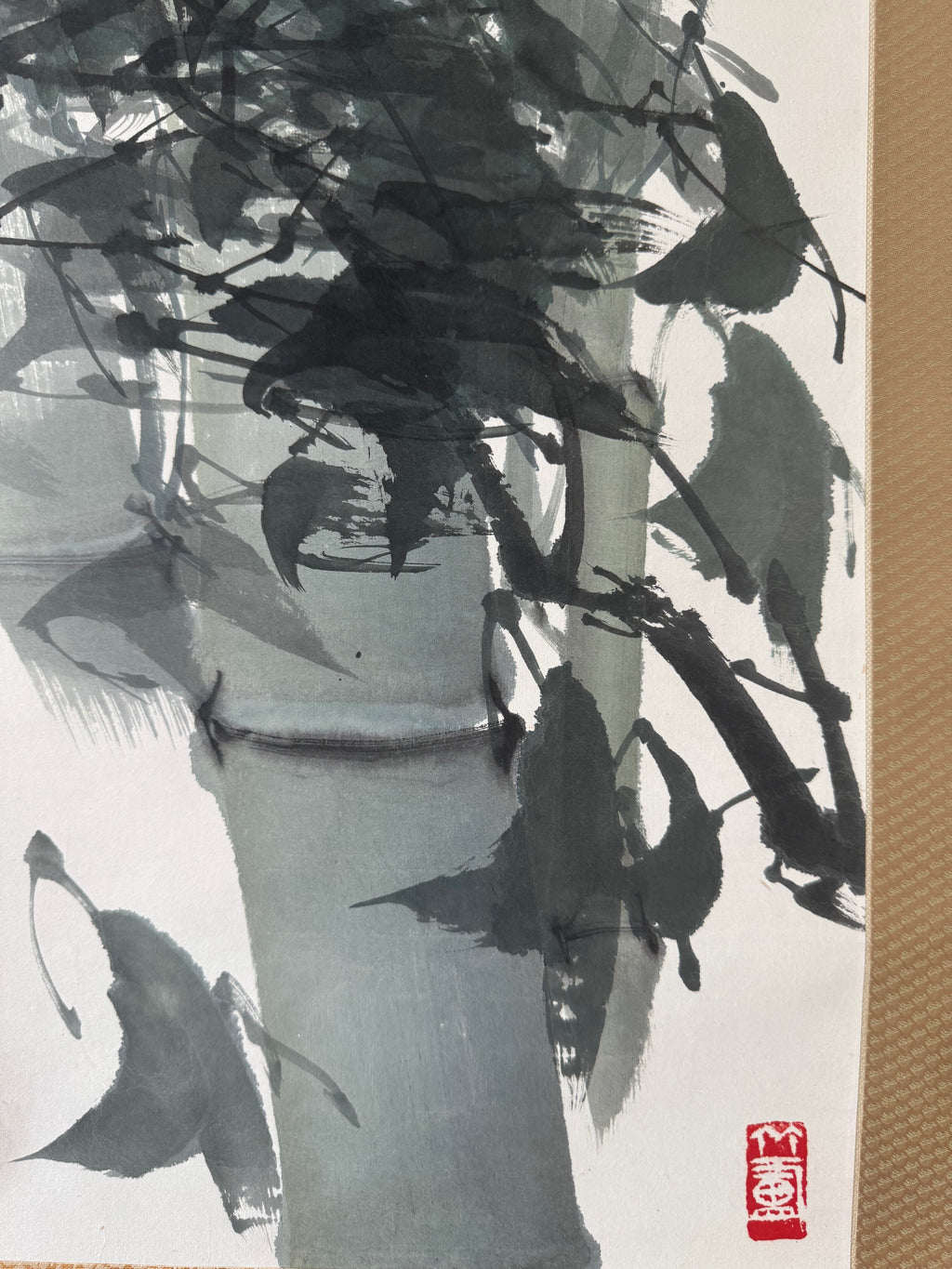 Japanese Bamboo Wall Scroll, Sumi-e Ink Painting, Zen Meditation Art