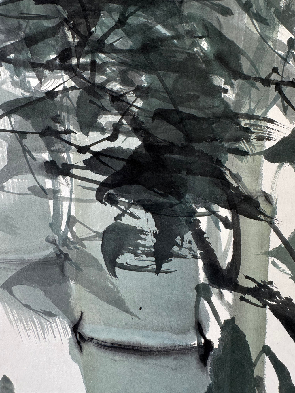Japanese Bamboo Wall Scroll, Sumi-e Ink Painting, Zen Meditation Art