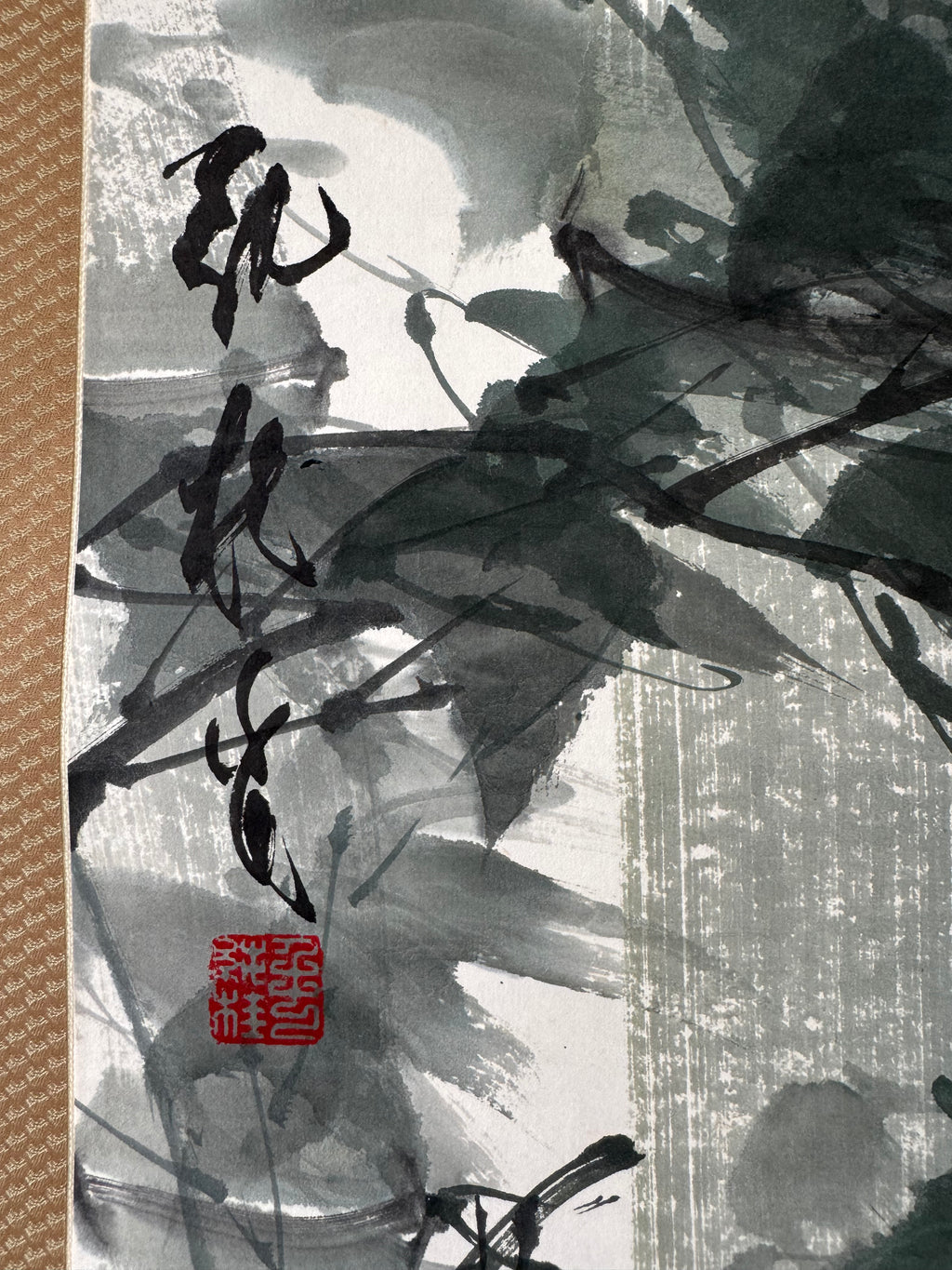 Japanese Bamboo Wall Scroll, Sumi-e Ink Painting, Zen Meditation Art