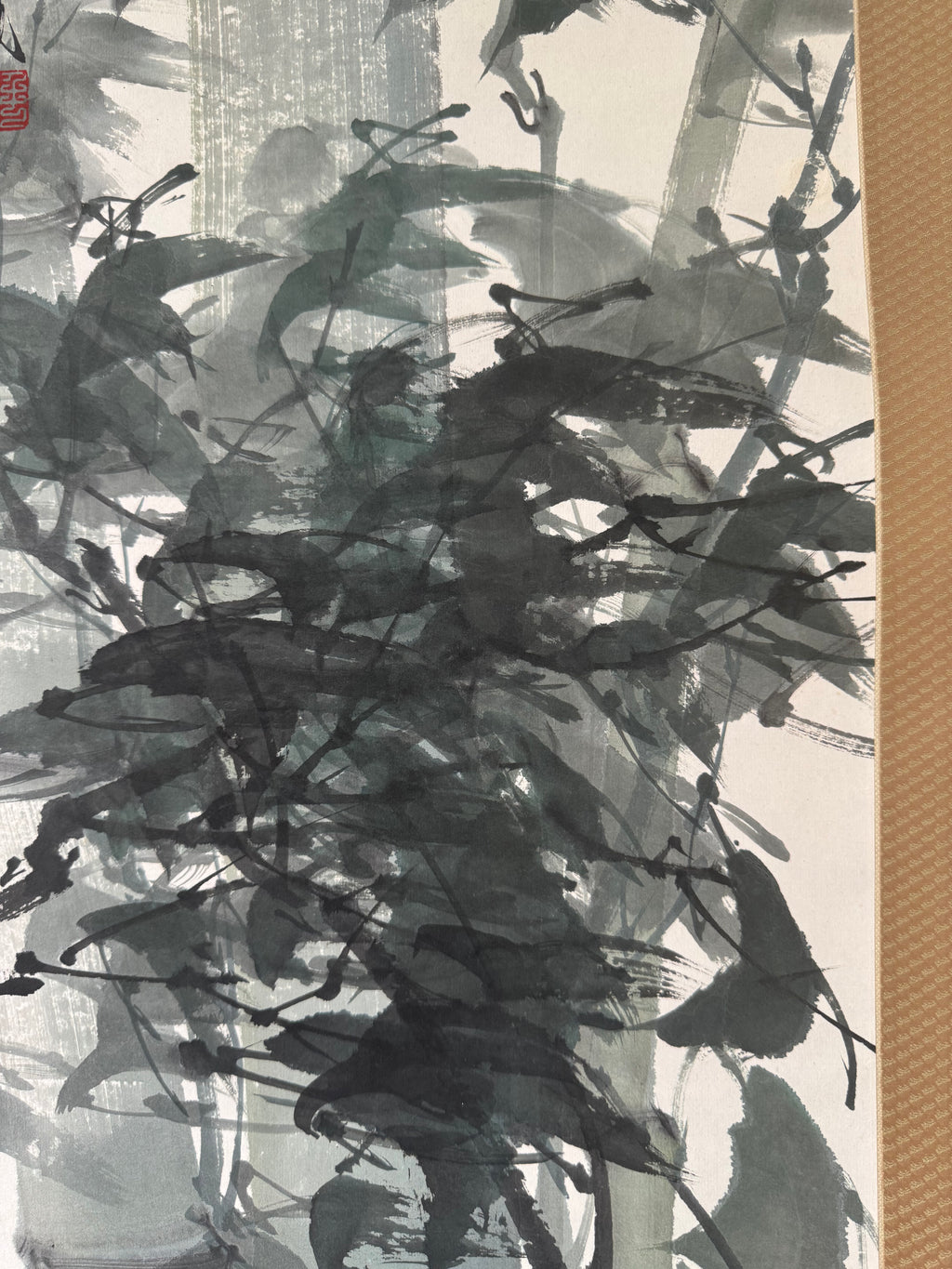 Japanese Bamboo Wall Scroll, Sumi-e Ink Painting, Zen Meditation Art