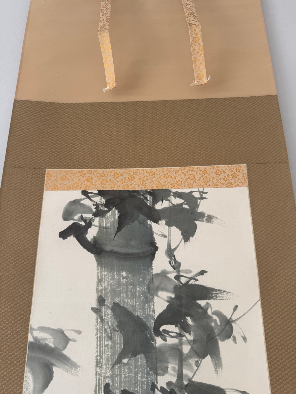 Japanese Bamboo Wall Scroll, Sumi-e Ink Painting, Zen Meditation Art