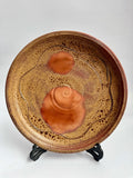 Vintage Bizen pottery plate with botamochi fire marks, goma ash spots and natural kiln-fired resin streaks , Japanese wood-fired ceramic tray