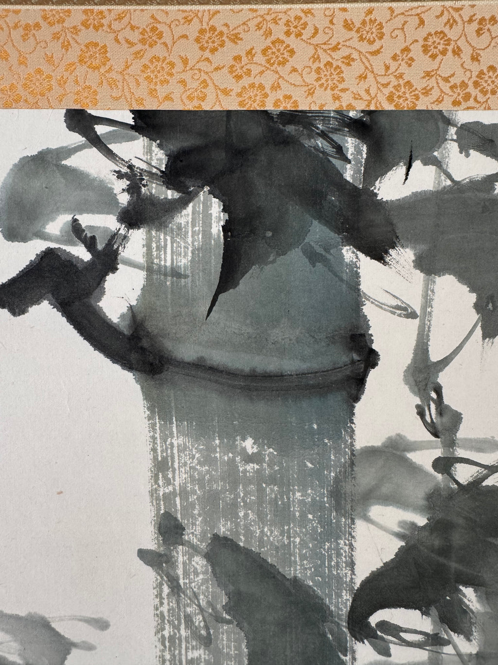 Japanese Bamboo Wall Scroll, Sumi-e Ink Painting, Zen Meditation Art