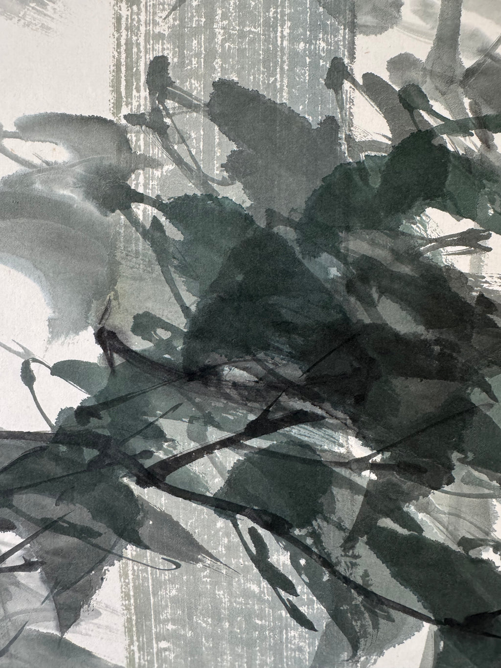 Japanese Bamboo Wall Scroll, Sumi-e Ink Painting, Zen Meditation Art