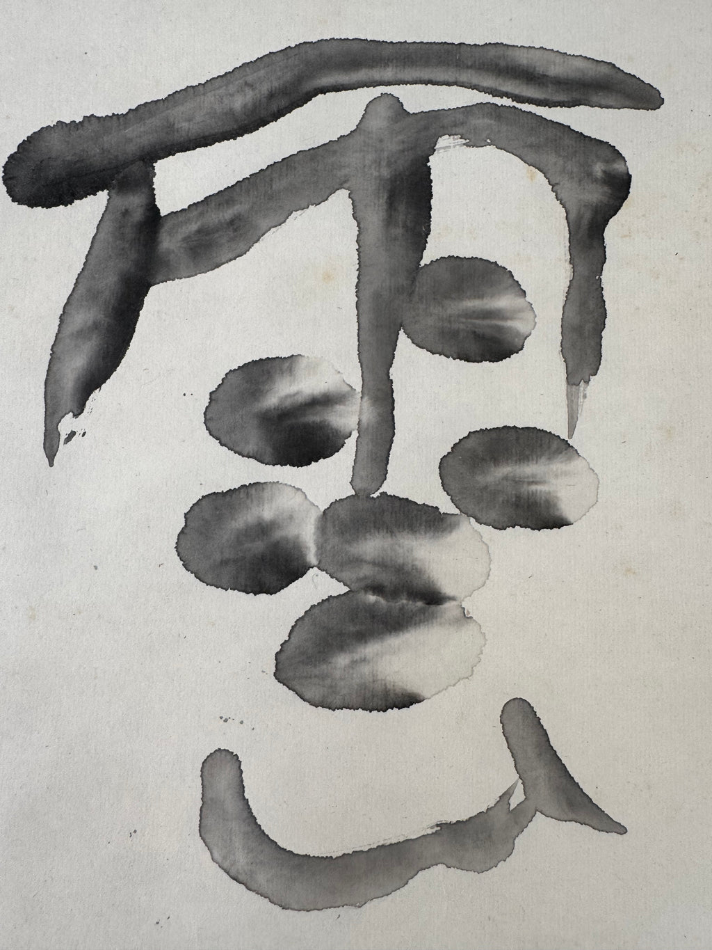 Kumo – Cloud | Japanese Oracle Script Calligraphy Kakemono | Navy Silk Mounting Abstract Ink Art