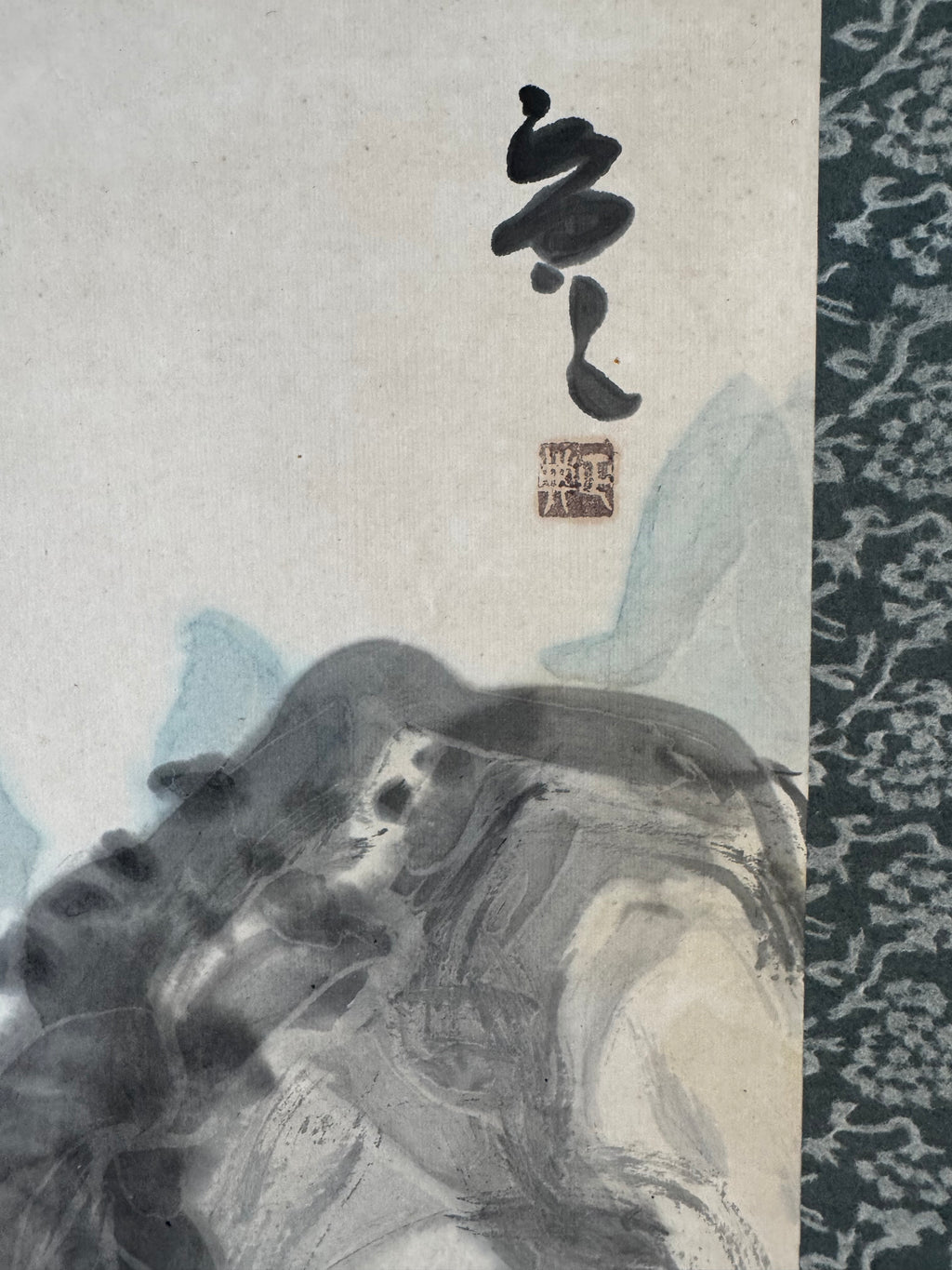 Mountain Gorge with Bridge & Boat | Japanese Sumi-e Landscape Kakemono | Broken Ink Technique Scroll