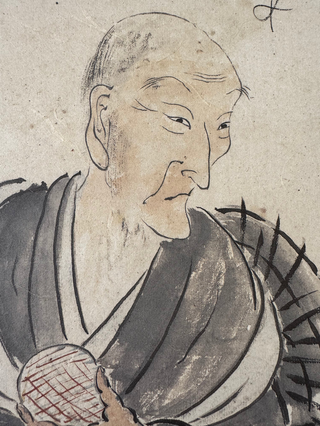 Pilgrim Monk | Japanese Figure & Verse Kakemono | Zen Wanderer Ink Painting Showa Scroll