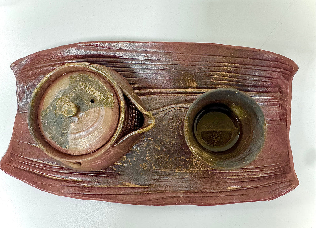 Bizen-yaki Tea Tray 「茶旅行」— Signed Studio Work, April 2000