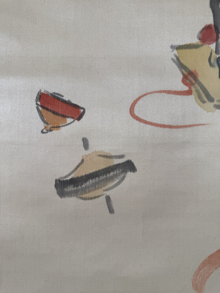 Vintage Japanese Hanging Scroll — Pull-Horse Toy & Spinning Top — Gangu-zu Folk Painting — Signed Kozawayama — Rare Children's Theme