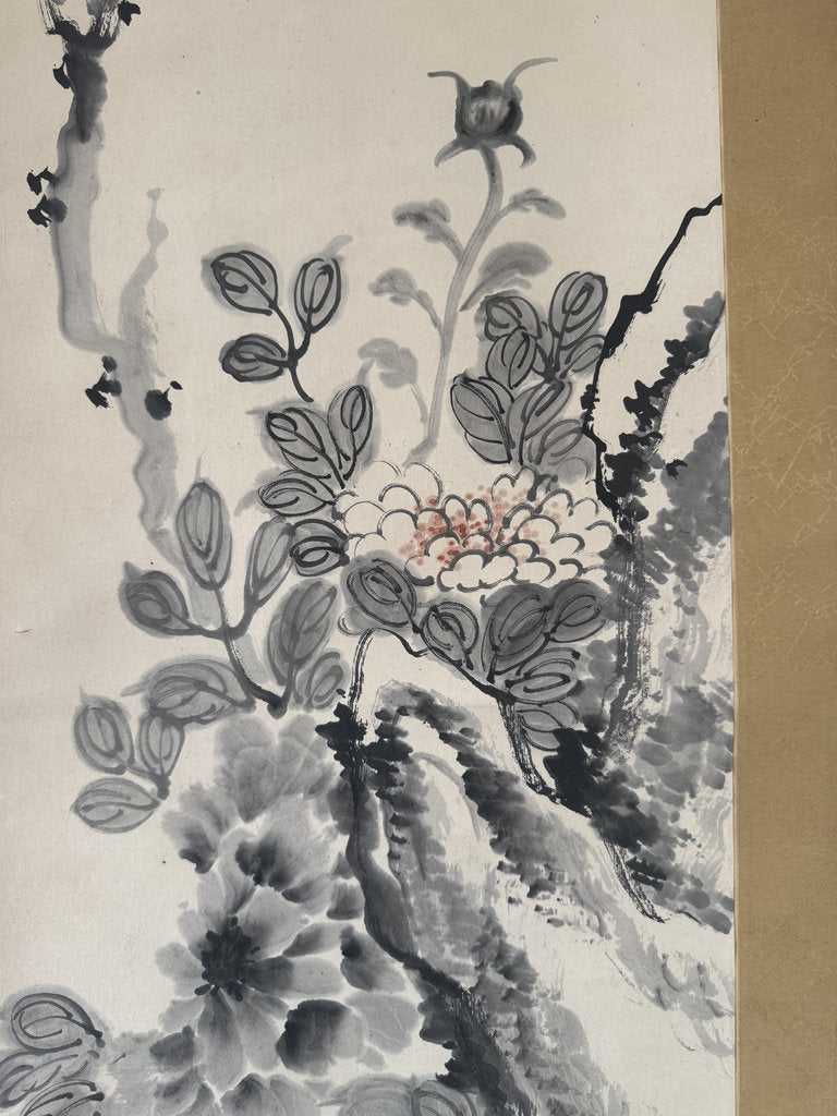 Vintage Japanese Hanging Scroll - Peony Garden "The Flower Queen's Proclamation" - Dated Shōwa 2 (1927) -Signed Kōyō - Hyakka-zu