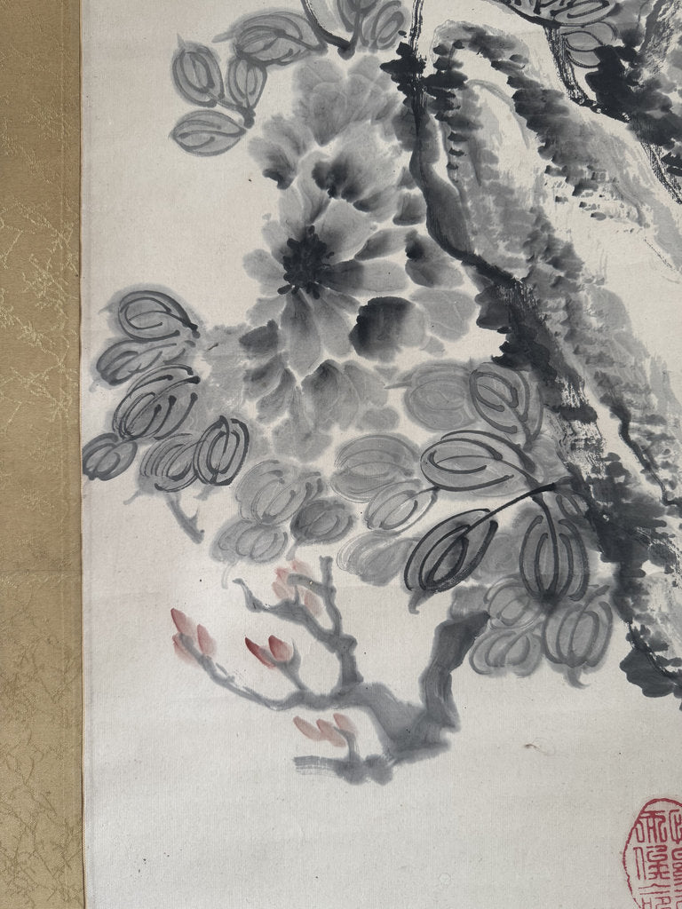 Vintage Japanese Hanging Scroll - Peony Garden "The Flower Queen's Proclamation" - Dated Shōwa 2 (1927) -Signed Kōyō - Hyakka-zu