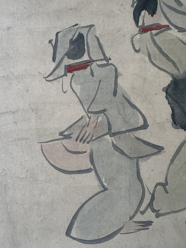 Vintage Japanese Haiga Scroll Bon Odori Autumn Dance Chestnut Haiku