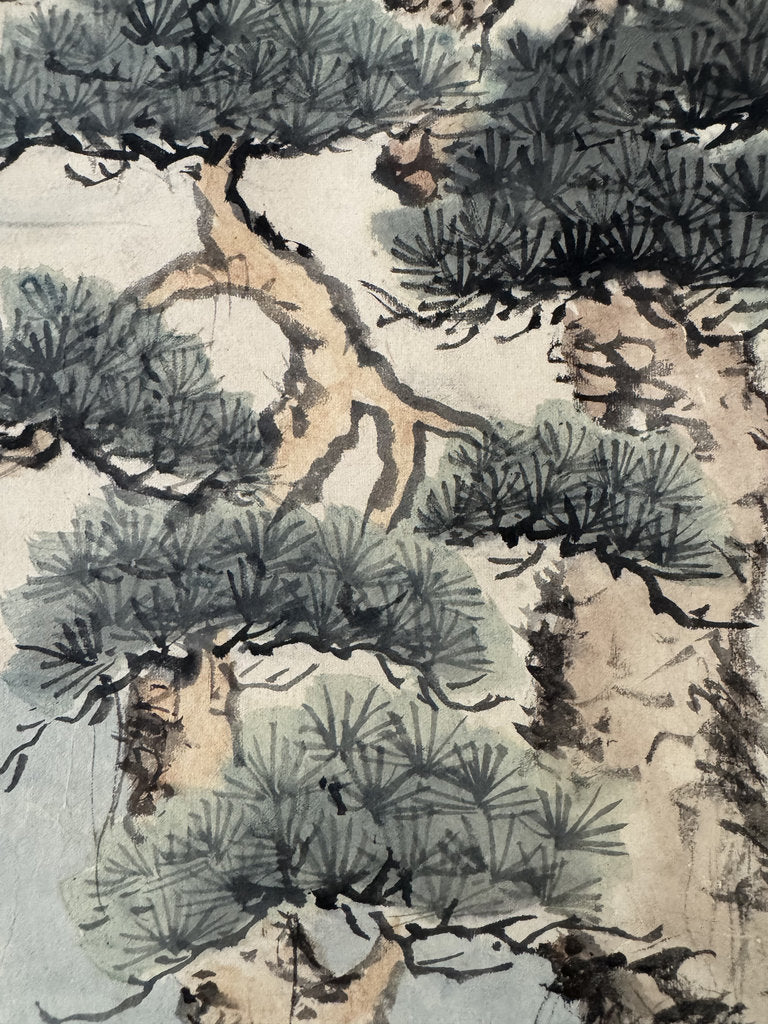 Vintage Japanese Takasago Scroll Elderly Couple Pine Sunrise Painting