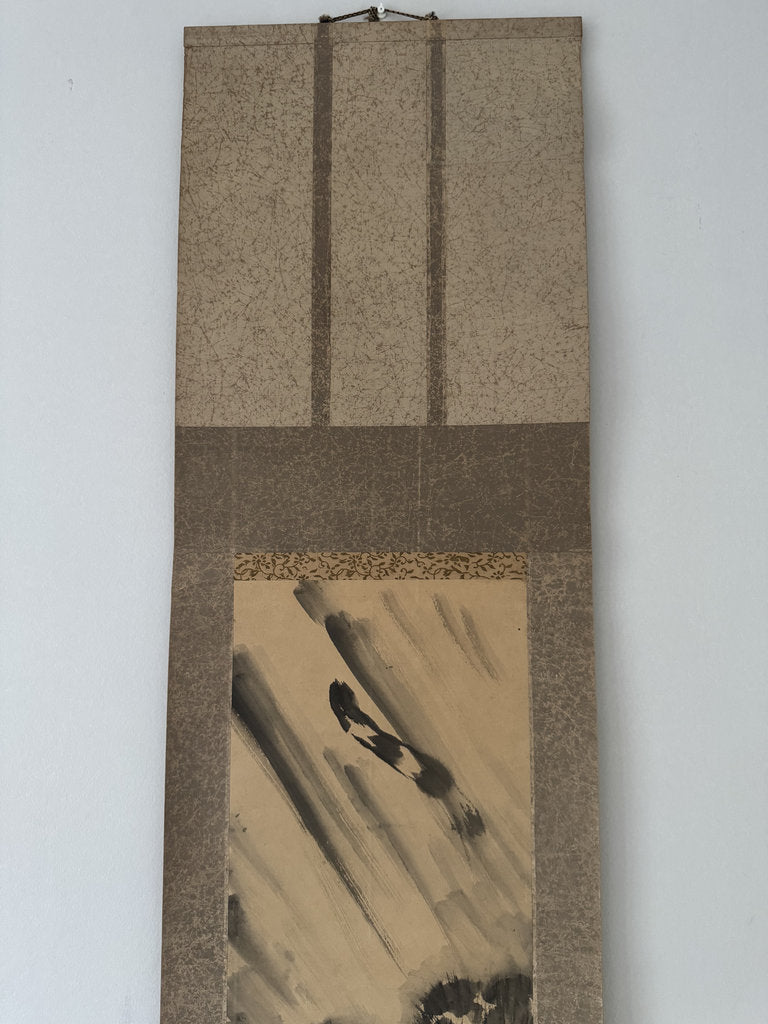 Antique Japanese Hanging Scroll - Tiger in Rain - Zenga Sumi-e - Signed Kiyū - Edo-Meiji Warrior Aesthetic