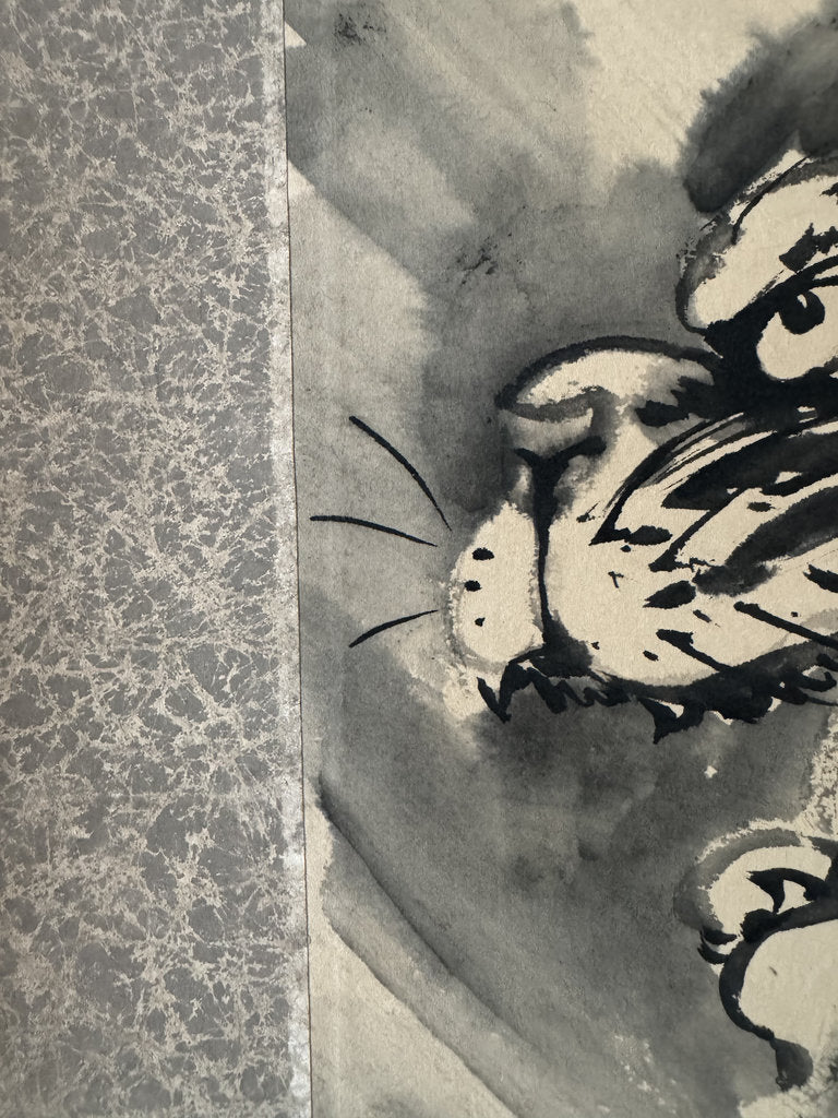 Antique Japanese Hanging Scroll - Tiger in Rain - Zenga Sumi-e - Signed Kiyū - Edo-Meiji Warrior Aesthetic