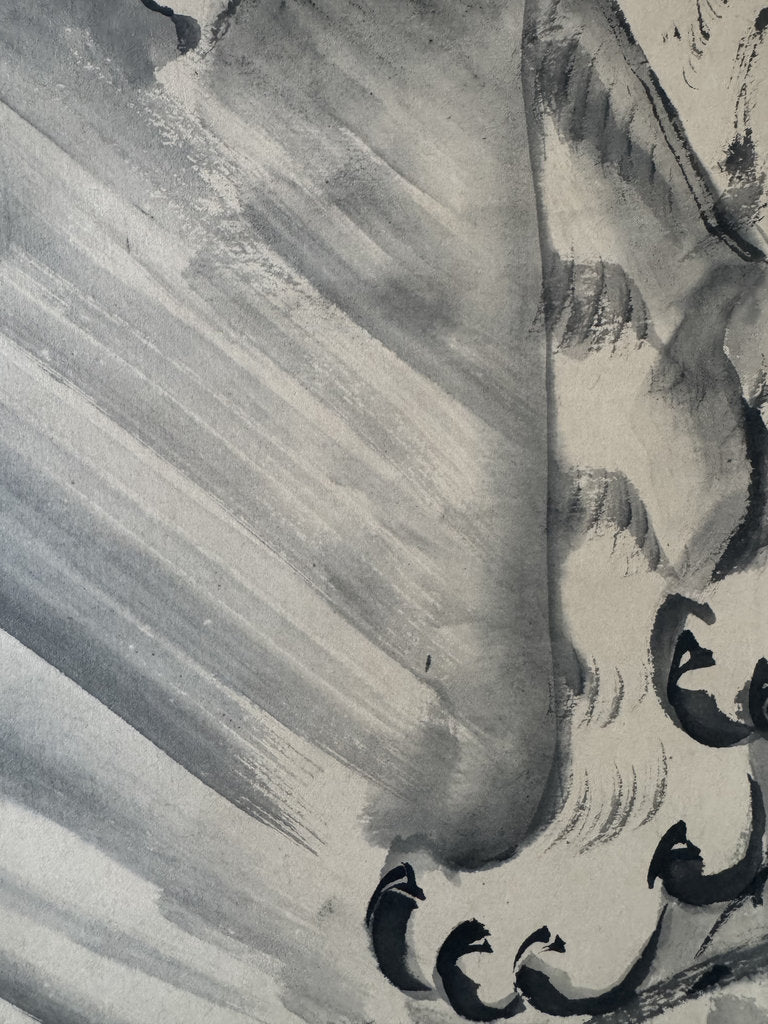 Antique Japanese Hanging Scroll - Tiger in Rain - Zenga Sumi-e - Signed Kiyū - Edo-Meiji Warrior Aesthetic
