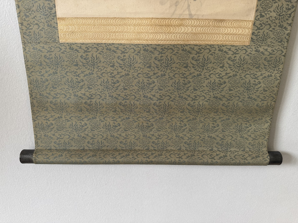 Vintage Japanese Haiga Scroll Morning Glory Asagao Poem Painting