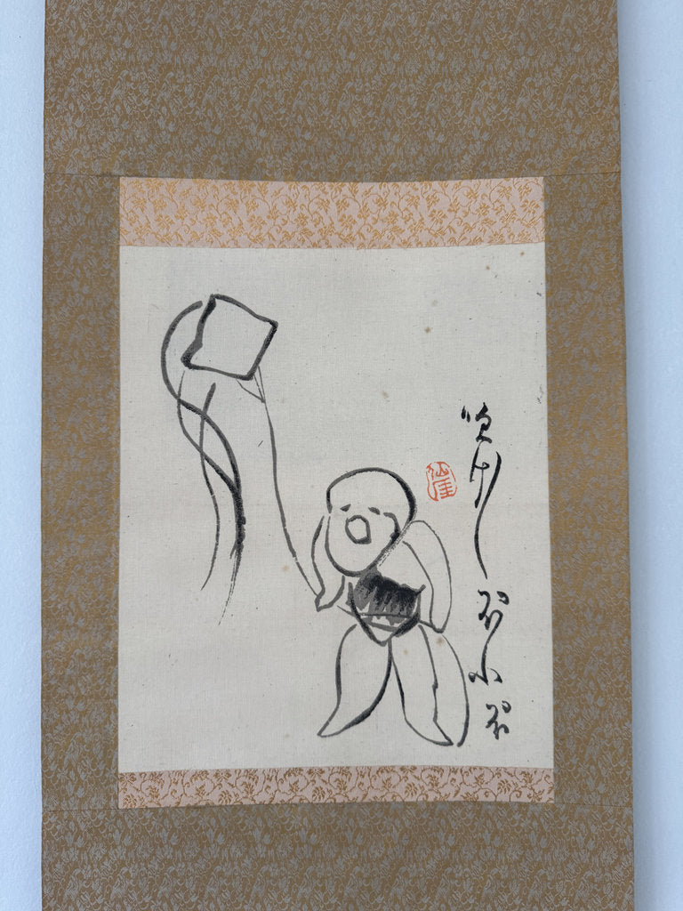 Vintage Japanese Zenga Scroll Child Kite Flying New Year Painting
