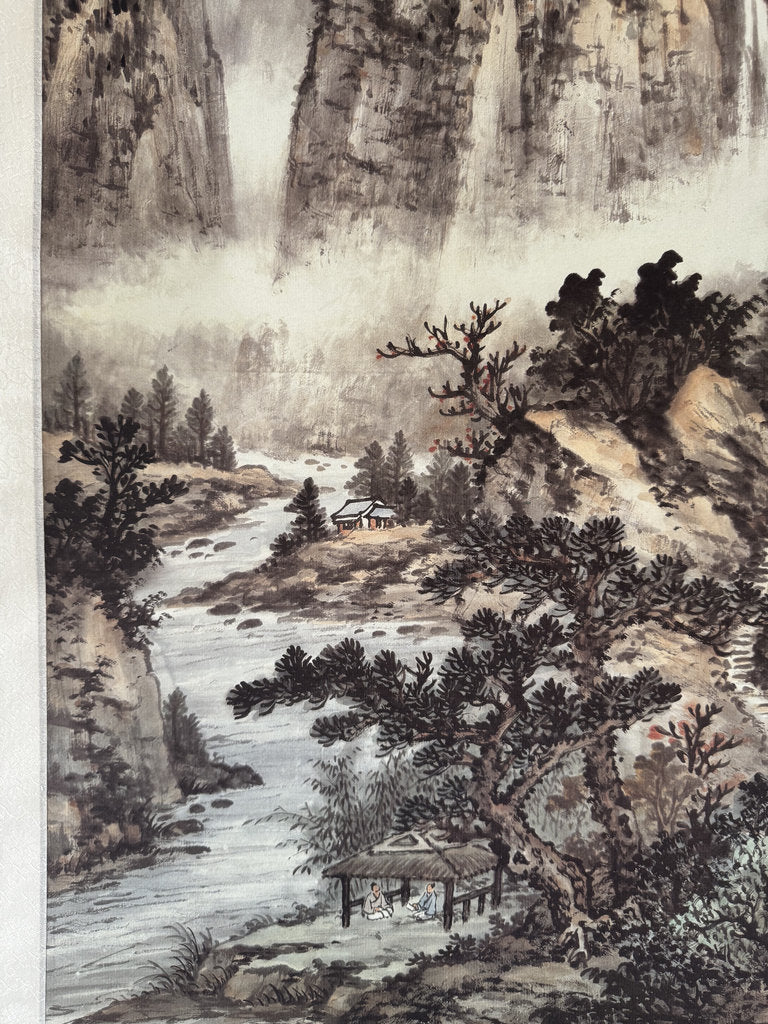 Vintage Japanese Hanging Scroll — Huangshan Mountain Landscape — Nanga Sansui — Scholar's Retreat — Inscribed & Signed — Painted at Age 80