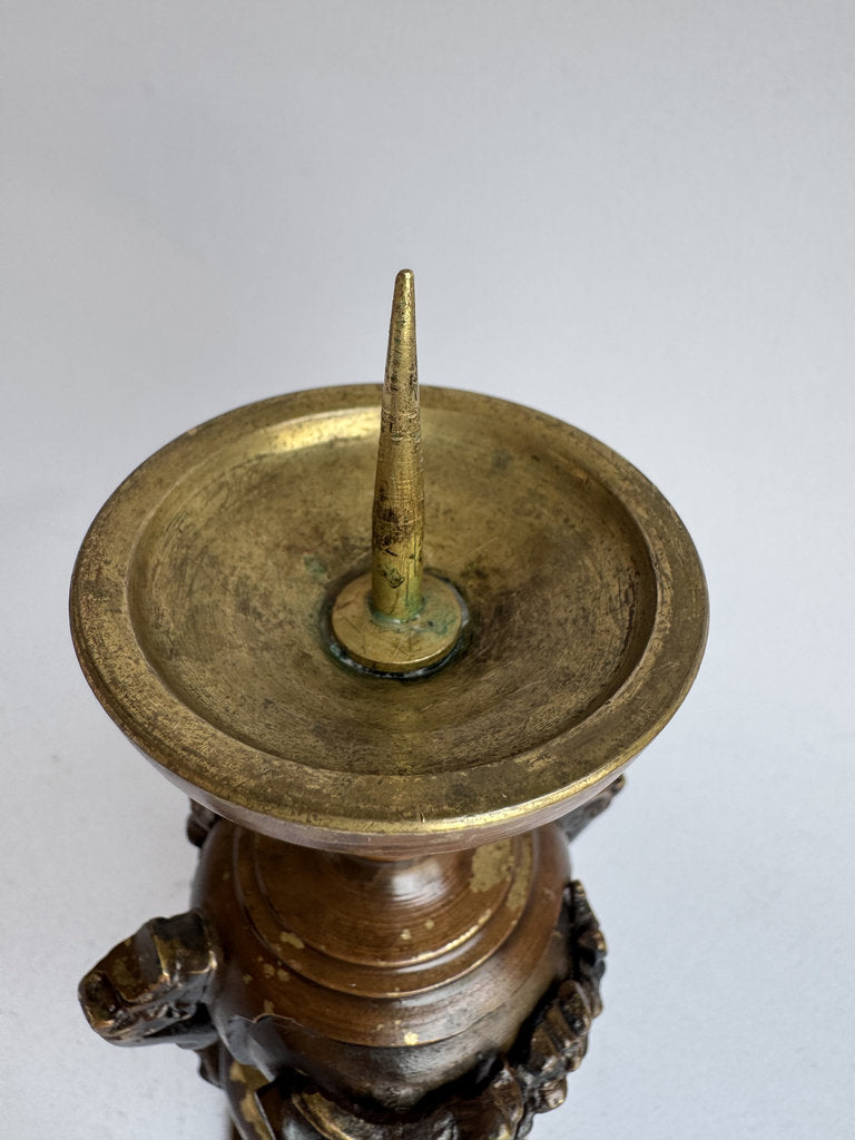 Vintage Japanese Buddhist Altar Set - Goro-gu Five-Piece Bronze - Meiji Era - Kacho Relief - Zō Shokudai - Stamped Foundry Mark