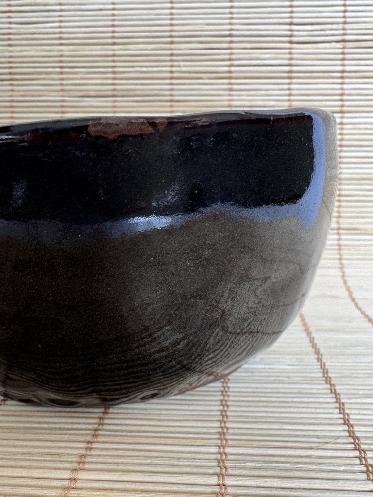 Kuro Glazed Hirazukuri Chawan | Showa Studio | Seto-kuro Style | Summer Tea Bowl
