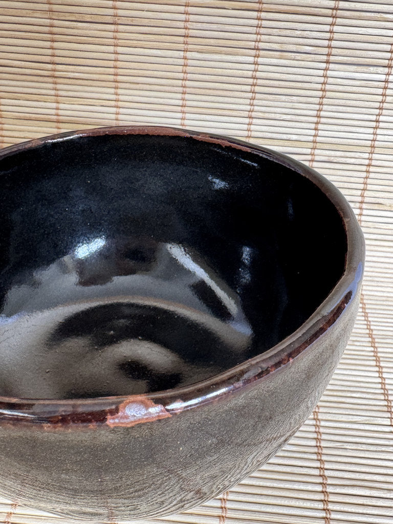 Kuro Glazed Hirazukuri Chawan | Showa Studio | Seto-kuro Style | Summer Tea Bowl