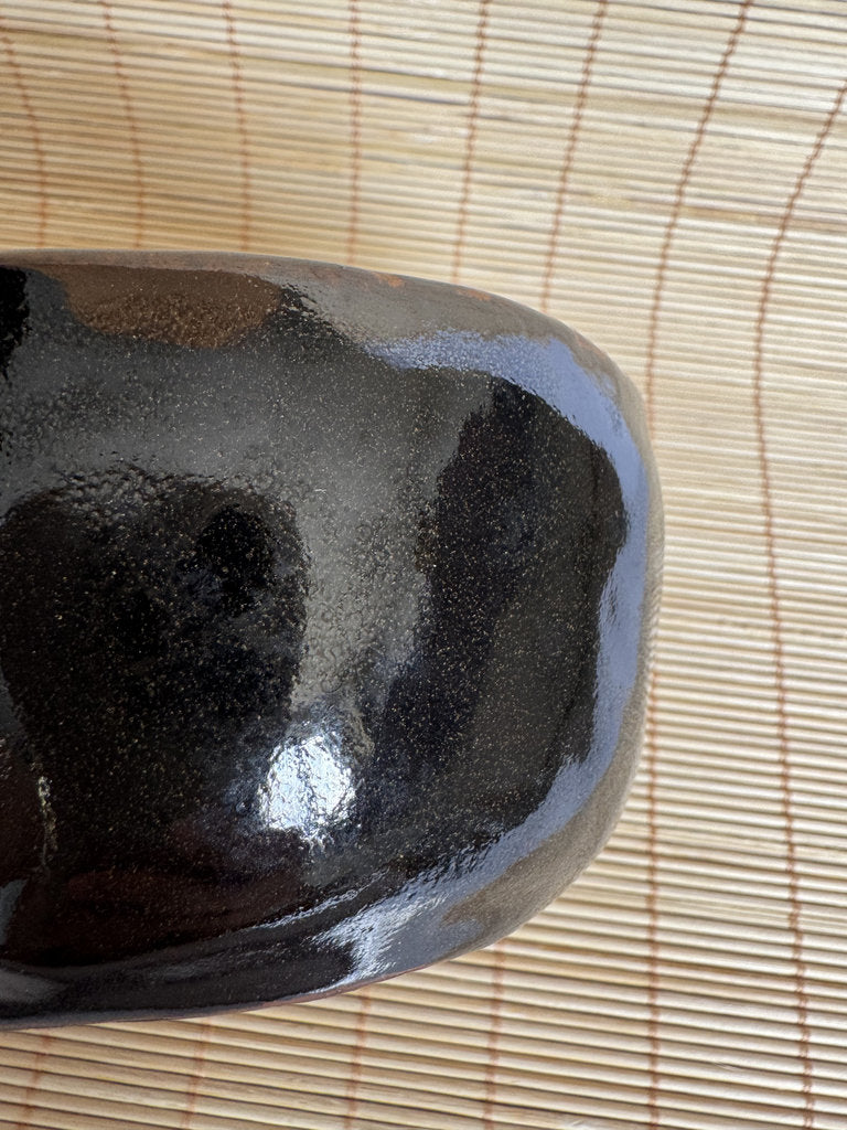 Kuro Glazed Hirazukuri Chawan | Showa Studio | Seto-kuro Style | Summer Tea Bowl