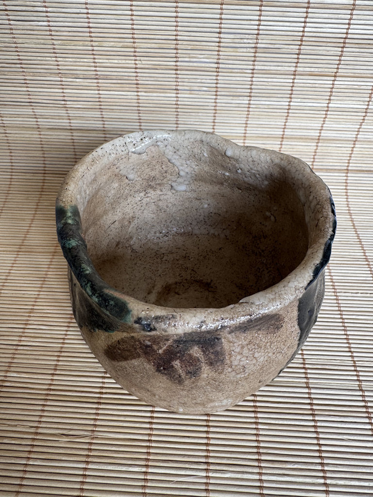 Kuro-Oribe Chawan Tea Bowl | Showa Studio | Half Black Iron Glaze | Furuta Aesthetic