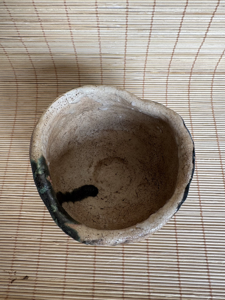 Kuro-Oribe Chawan Tea Bowl | Showa Studio | Half Black Iron Glaze | Furuta Aesthetic