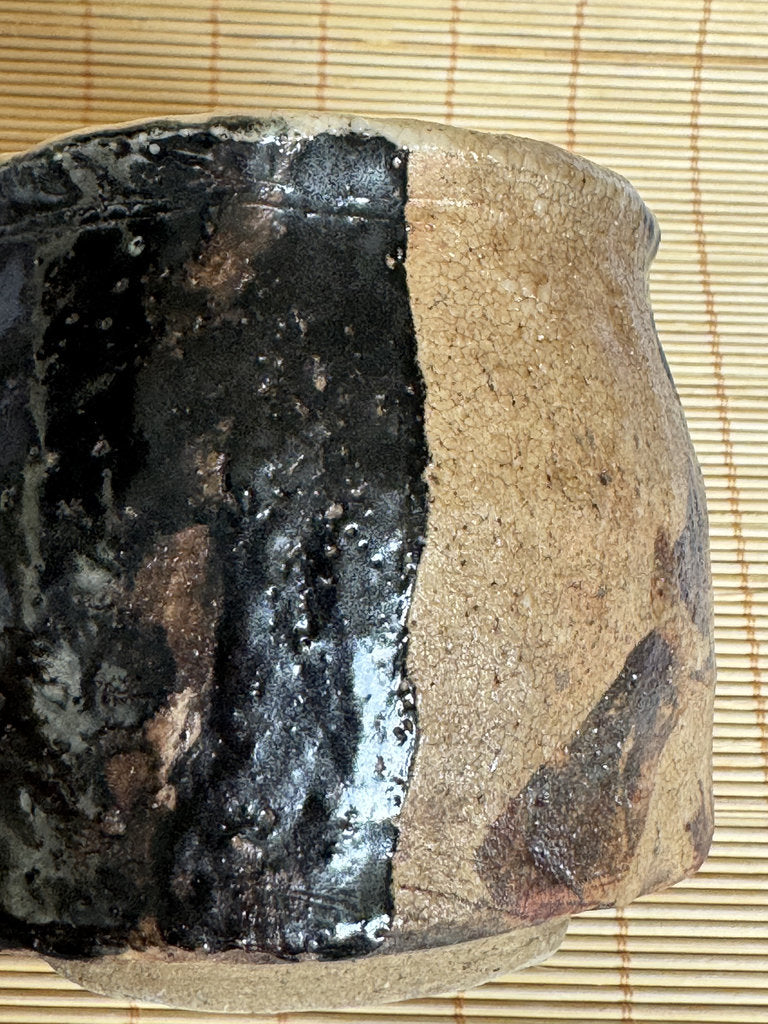 Kuro-Oribe Chawan Tea Bowl | Showa Studio | Half Black Iron Glaze | Furuta Aesthetic