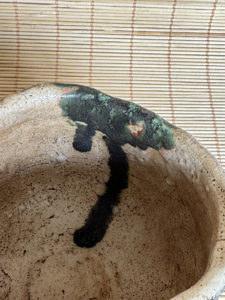 Kuro-Oribe Chawan Tea Bowl | Showa Studio | Half Black Iron Glaze | Furuta Aesthetic