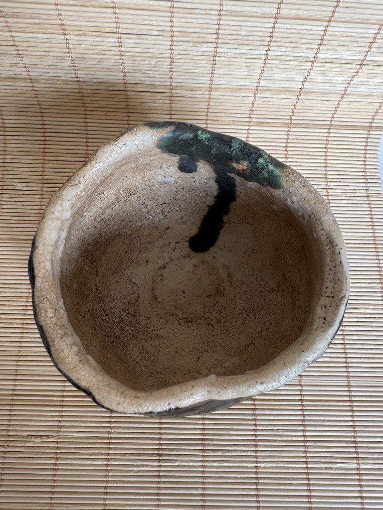 Kuro-Oribe Chawan Tea Bowl | Showa Studio | Half Black Iron Glaze | Furuta Aesthetic