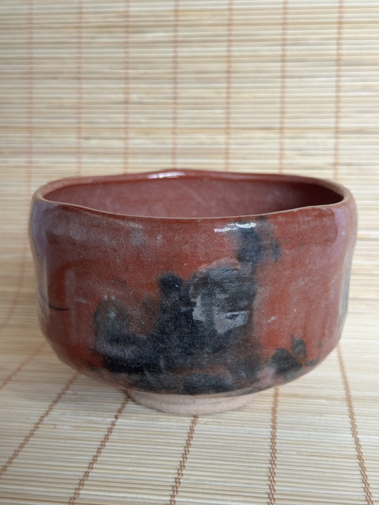 Kenzan-Style Aka Chawan | Ariso Wave & Rock | Red Iron Glaze | Kyō-yaki Tradition