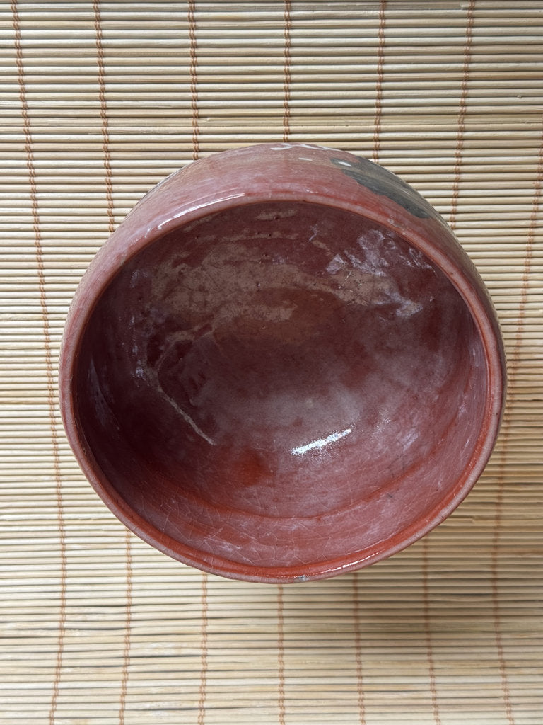 Kenzan-Style Aka Chawan | Ariso Wave & Rock | Red Iron Glaze | Kyō-yaki Tradition