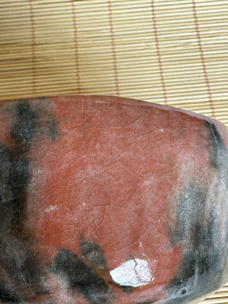 Kenzan-Style Aka Chawan | Ariso Wave & Rock | Red Iron Glaze | Kyō-yaki Tradition