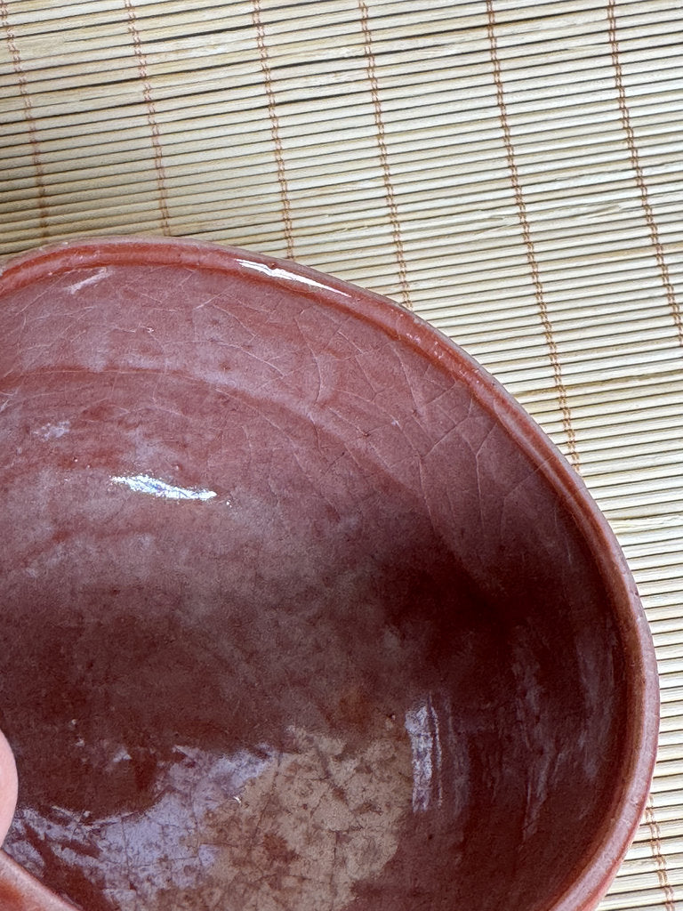 Kenzan-Style Aka Chawan | Ariso Wave & Rock | Red Iron Glaze | Kyō-yaki Tradition