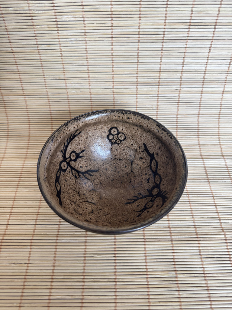 Kenzan School Chawan | Ume Plum Interior | Black Iron Exterior | Rimpa Tea Bowl