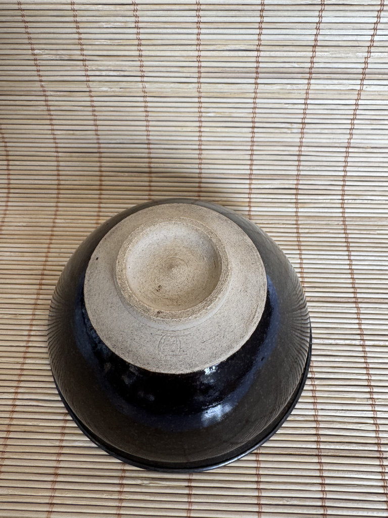 Kenzan School Chawan | Ume Plum Interior | Black Iron Exterior | Rimpa Tea Bowl