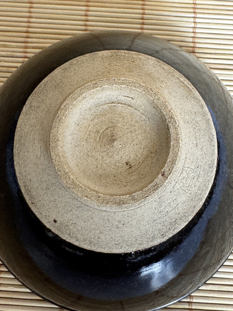 Kenzan School Chawan | Ume Plum Interior | Black Iron Exterior | Rimpa Tea Bowl