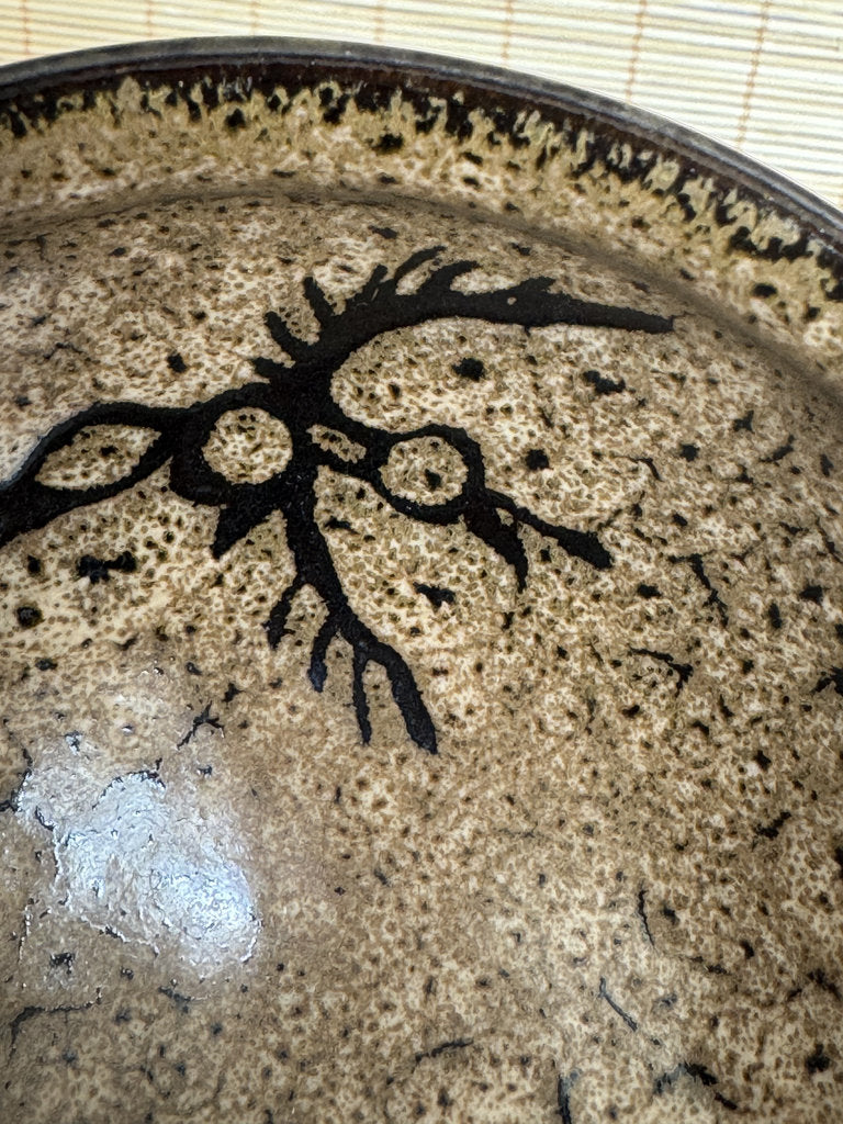 Kenzan School Chawan | Ume Plum Interior | Black Iron Exterior | Rimpa Tea Bowl
