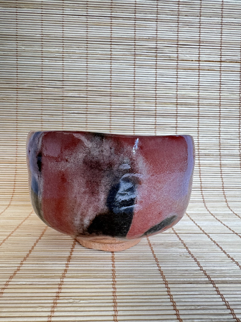 Kenzan School Aka Chawan | Copper-Red Yōhen | Gray-Black Blotch | Autumn Tea Bowl