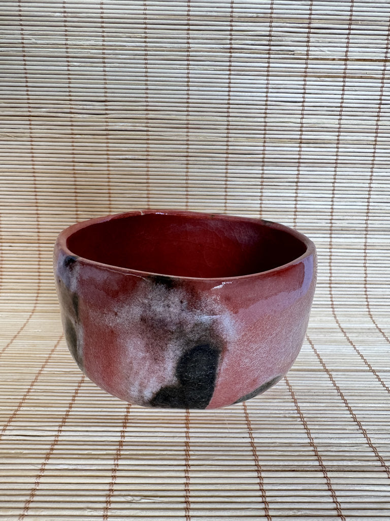 Kenzan School Aka Chawan | Copper-Red Yōhen | Gray-Black Blotch | Autumn Tea Bowl