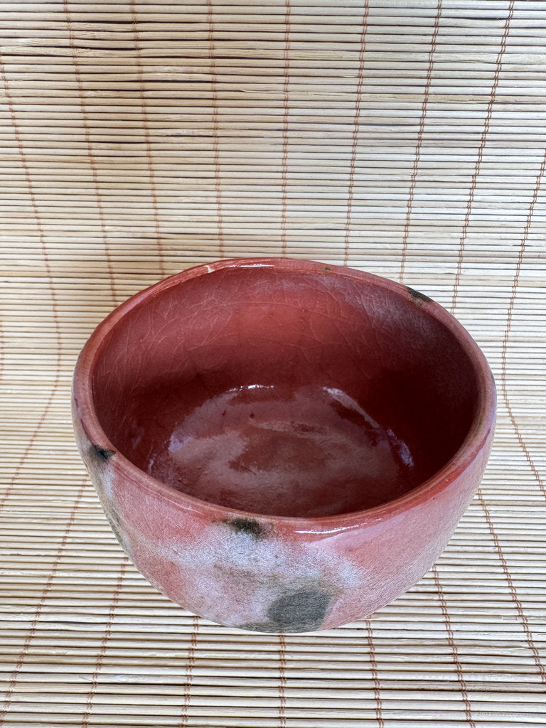 Kenzan School Aka Chawan | Copper-Red Yōhen | Gray-Black Blotch | Autumn Tea Bowl