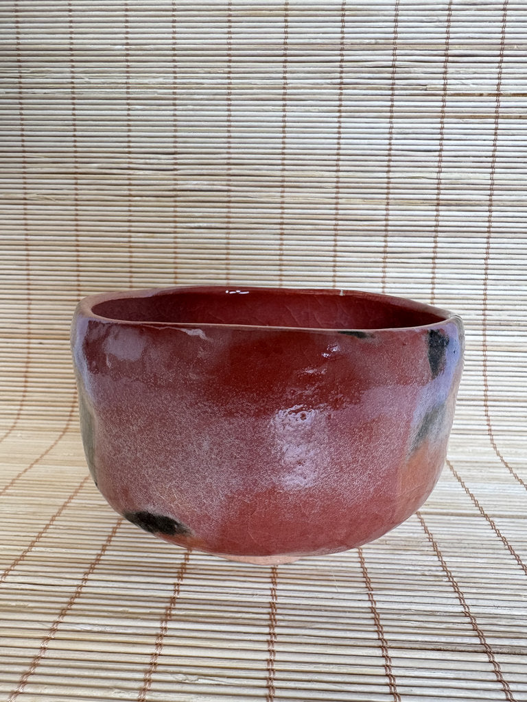 Kenzan School Aka Chawan | Copper-Red Yōhen | Gray-Black Blotch | Autumn Tea Bowl
