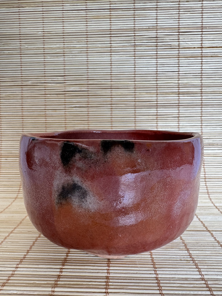 Kenzan School Aka Chawan | Copper-Red Yōhen | Gray-Black Blotch | Autumn Tea Bowl